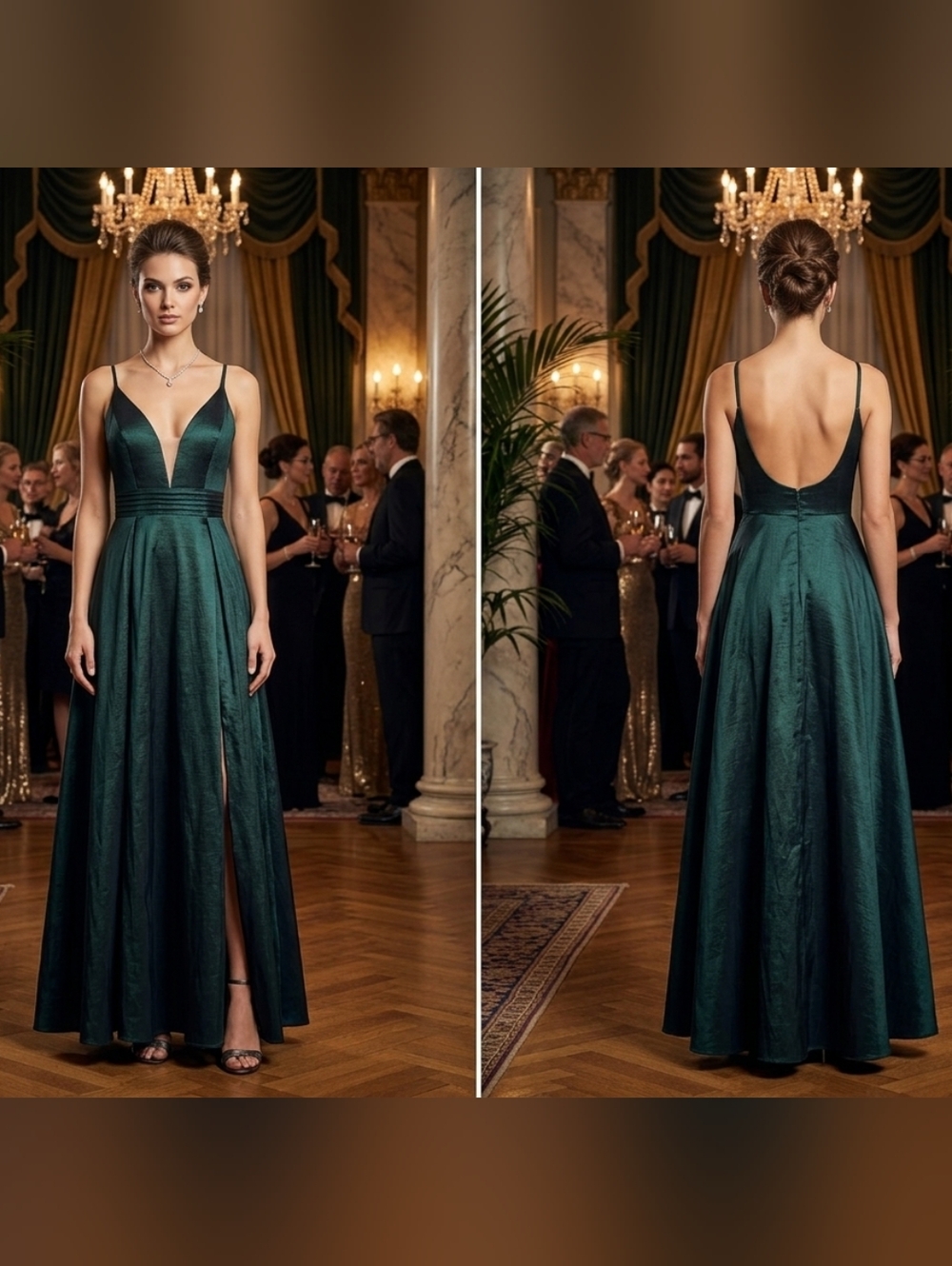 Windsor Emerald Green Plunging V-Neck Maxi Dress